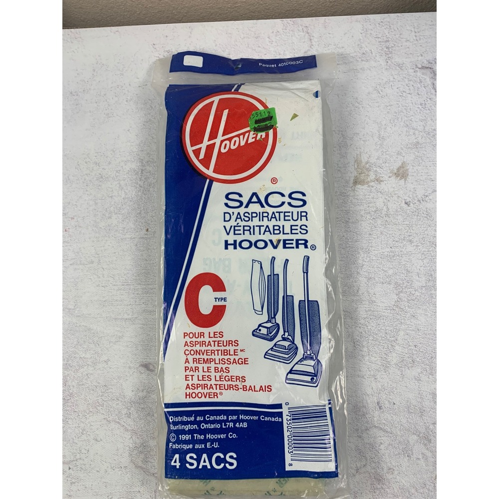 Hoover Type C 4-Pack‎ Vacuum Bags White Vintage 1991 4010003C Bottom Fill NOS